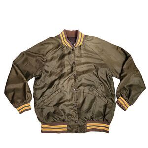 Vtg 90s Varsity Bomber Jacket Mens L Brown Snap Button Streetwear‎ Urban Retro